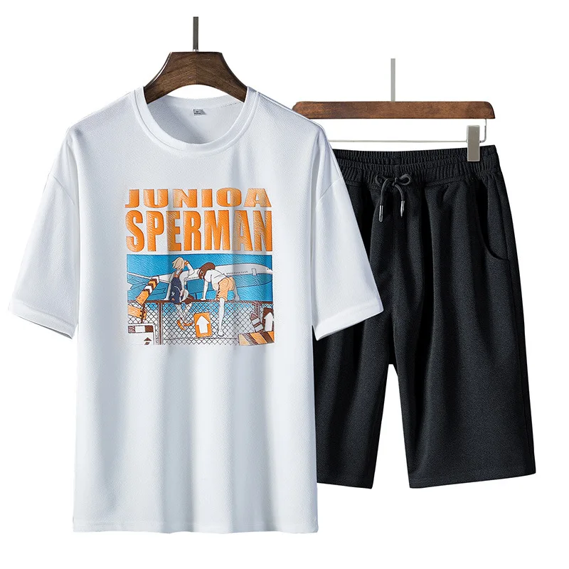 

2019 Summer Trend MEN'S Short Sleeve Shirt Two-Piece Set Morning Jog Suits Men's Leisure Sports Suit Trend T-shirt Men'S Wear