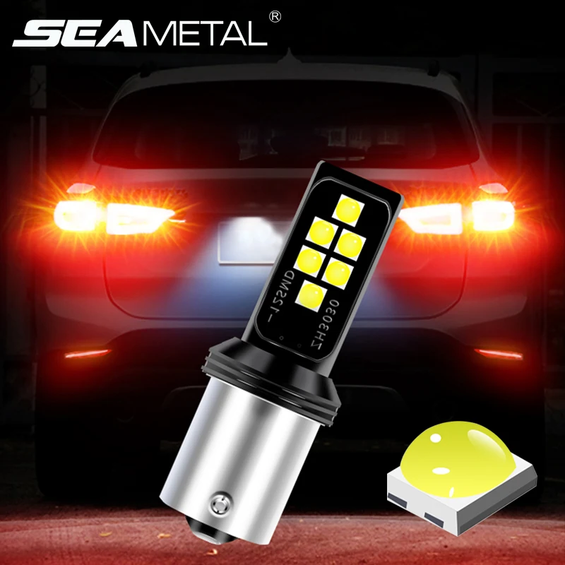 2pcs T20 7440 BA15S 1156 BA15D 1157 LED Bulb 12SMD 3030 Chips Lamp Car Styling Canbus No Error Reserve Brake Lights | Автомобили и