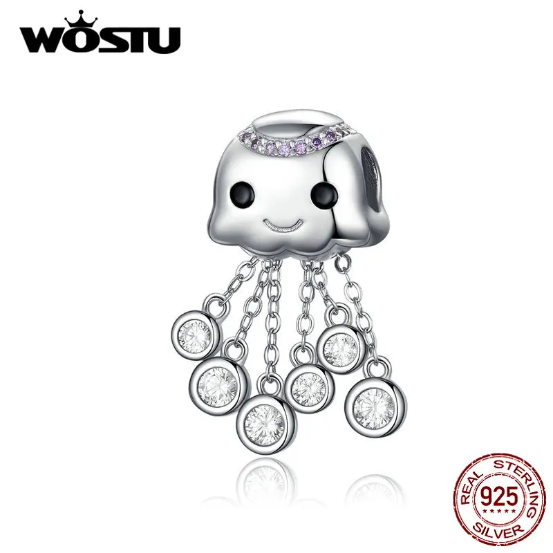 WOSTU тропический Осьминог Мотаться Шарм 925 пробы серебро хрустальные бусины подходят браслет кулон серебро 925 ювелирные изделия CTC081