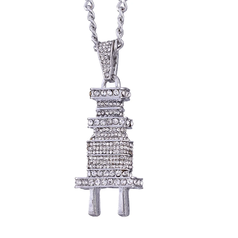 Big Silver ZRM ювелирные изделия Bling Plug ожерелье, подвеска из золота цвет серебра талисман микро проложить Полный горный хрусталь хип хоп подвеска в виде вилки ожерелье - Окраска металла: Big Silver