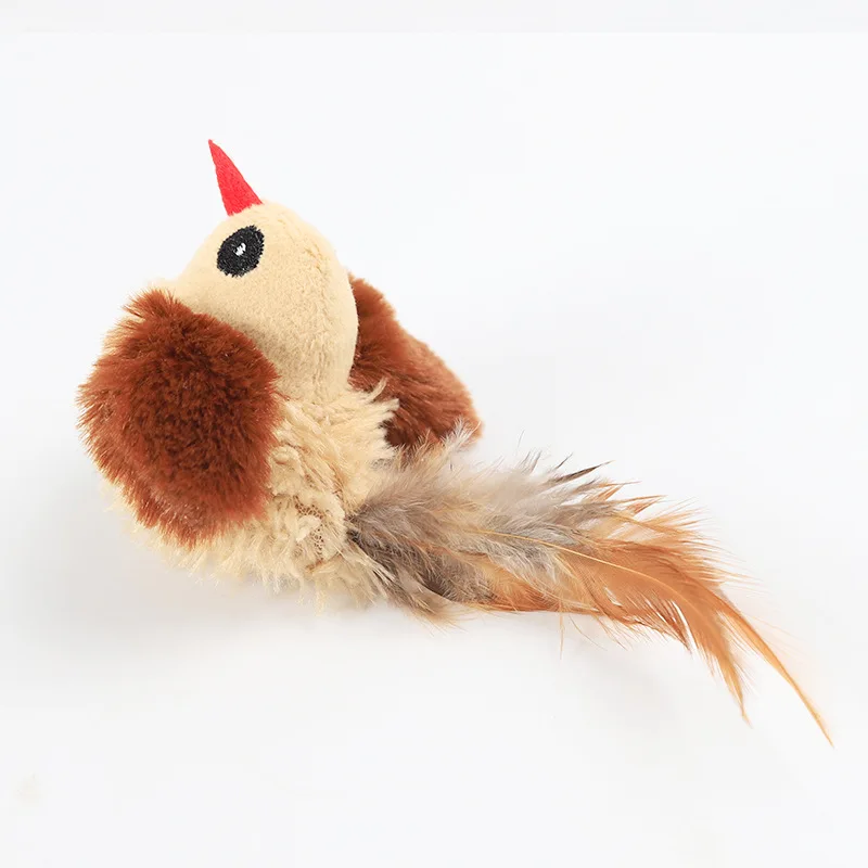 Summer New Puppy Feather Tail Electronic Simulation For Pet Vocal Bird With Catnip Electronic Strange Bird Cat Toy Funny Cat Toy