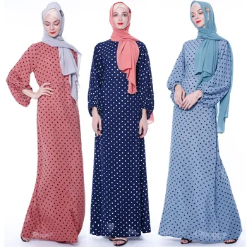 

Women Dot Printed Abaya Turkish Hijab Muslim Robe Ladies Kaftan Dubai Islam Clothes Vestidos Ropa Mujer Elbise Muslim Mexi Dress