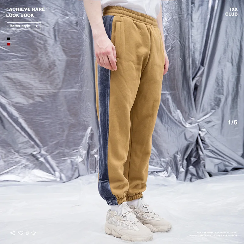 

2018 Europe And America Popular Brand Autumn And Winter New Style Men'S Wear Retro Color Matching Suede Casual Skinny Pants MEN'