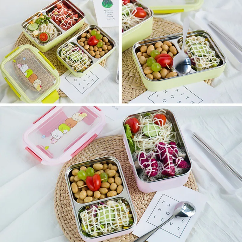

Simple-style Stainless Steel Insulated Lunch Box Practical Double-layer Rectangular Lunch Box Porable Bento Box