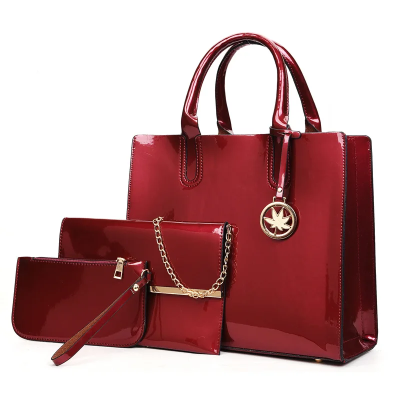 

2018 New Style Europe And America Style New Style Fashion Simple Portable Shoulder Bag Patent Leather Three-piece Set Picture WO