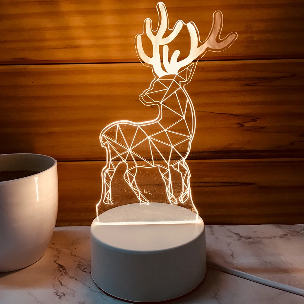 Deer 3D светодиодный светильник, креативный Ночной светильник, новинка, ночник, 3D иллюзия, настольный светильник s, usb зарядка для детской комнаты, декор коридора - Испускаемый цвет: Deer