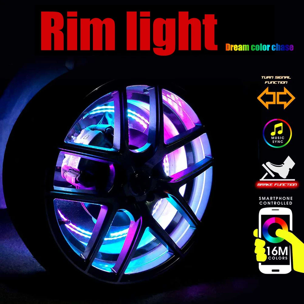 15.5'' RGB IP68 Waterproof Strobe LED Wheel Ring Lights Tire Lights Bluetooth