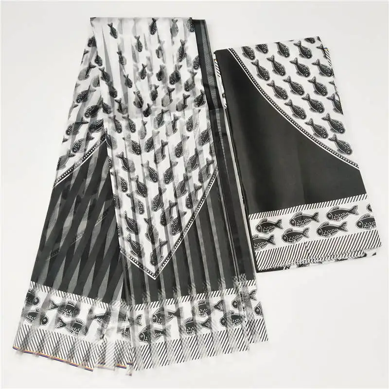 3+3yards Hot sale Ghana Style satin silk fabric with organza African wax design!usage Wedding, party, dress ! L121650
