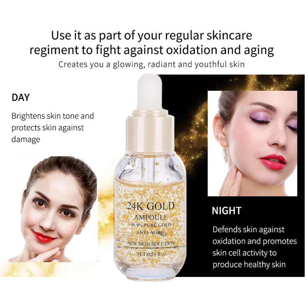 24K Gold Ampoule 99% Pure Gold Anti-aging Moisturizing Whitening Skin Solution Facial Essence High Concentration Skin Essence