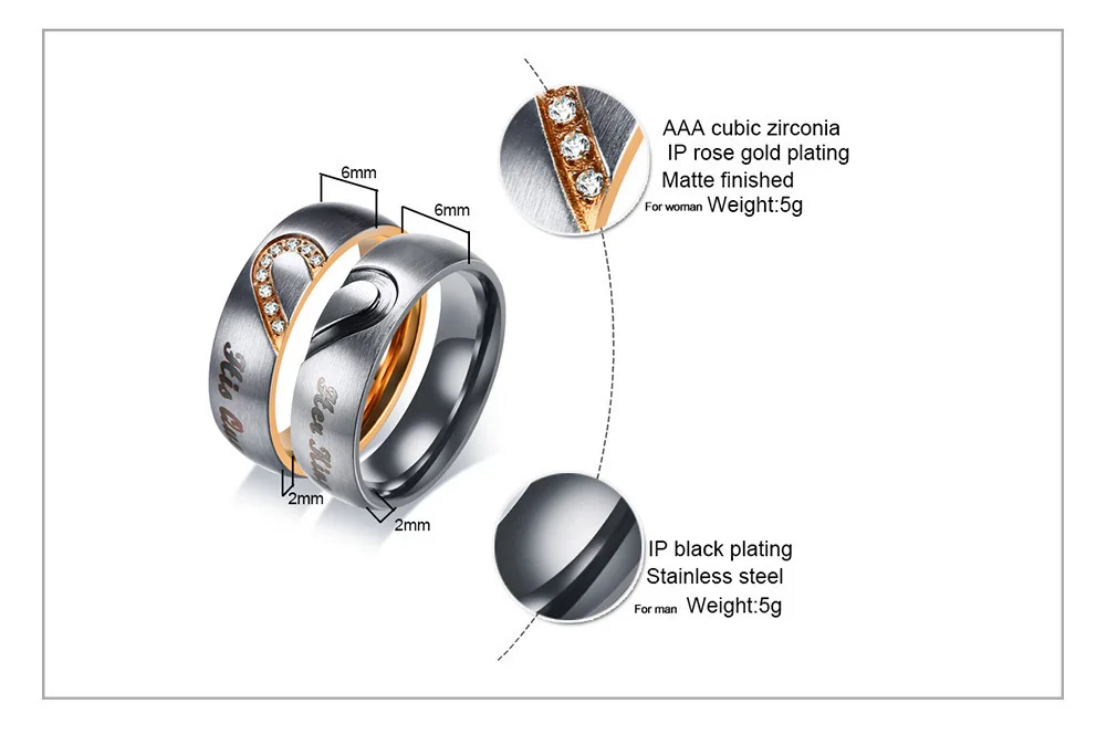 Vnox ее король его королева пара обручальное кольцо из нержавеющей стали CZ камень годовщина, обещание кольцо для женщин и мужчин