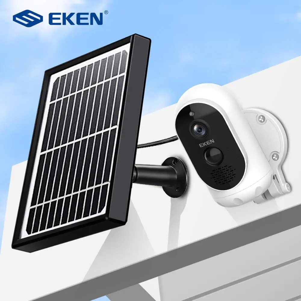 EKEN-cámara de seguridad IP inalámbrica para el hogar, videocámara de seguridad resistente al agua con batería de 1080p, Panel Solar IP65, WiFi y detección de movimiento