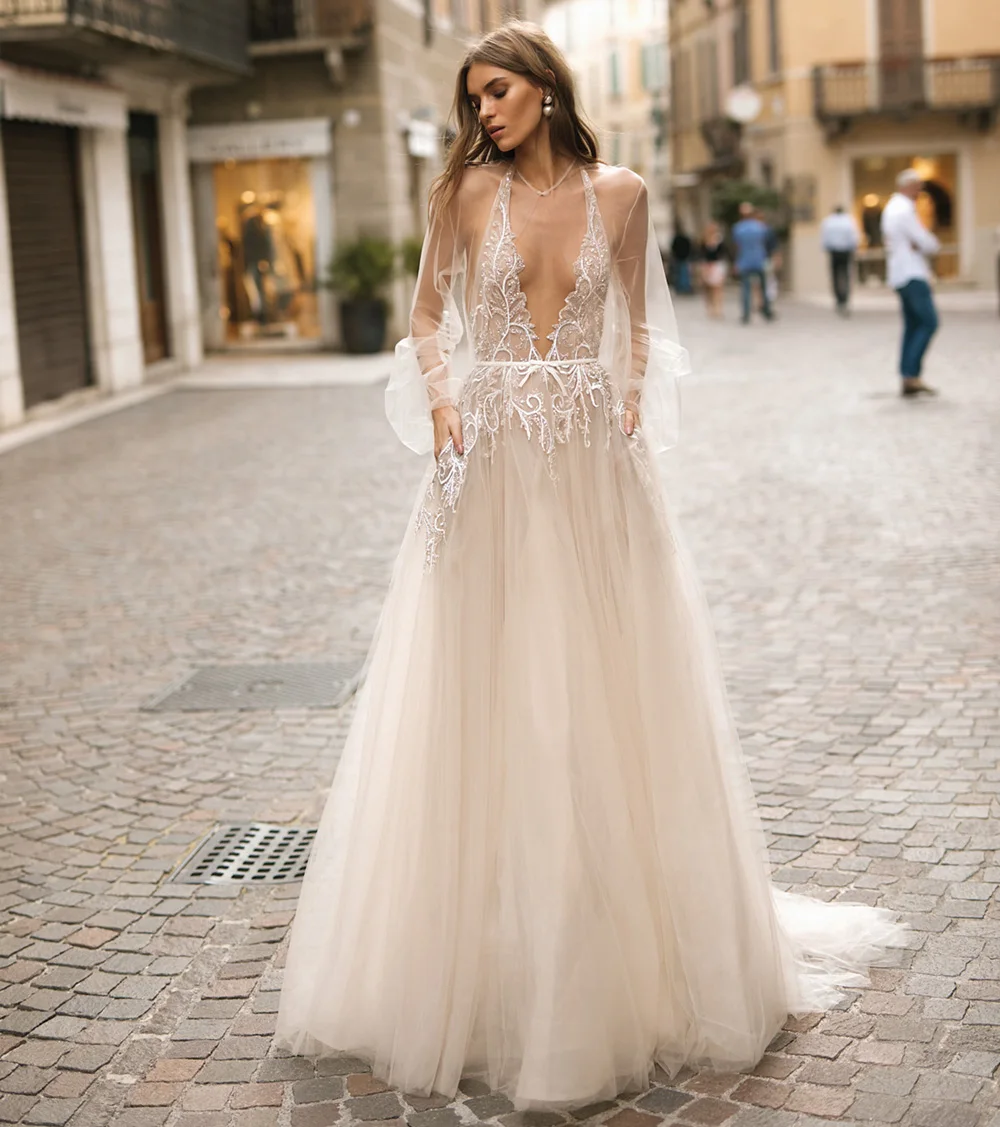 SSYFashion, новинка, длинное вечернее платье, сексуальное, Холтер, глубокий v-образный вырез, открытая спина, Кружевная аппликация, бисероплетение, пляжные платья, официальные платья с шалью