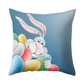 

Cartoon Pattern Throw Pillow Cover Easter Rabbit Egg Pillowcase Peach Skin Velvet Cover