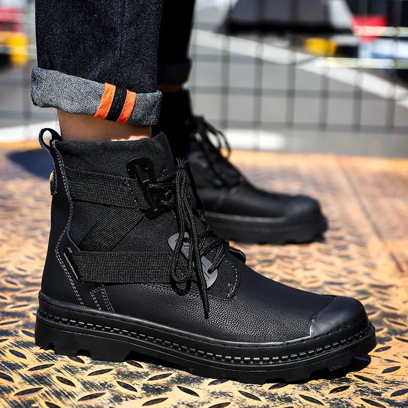 

Winter MEN'S SHOES Outdoor Worker Boot Martin Boots Hight-top Lace-up Leather plus Velvet Off-road Big Head Leather Boot Large S