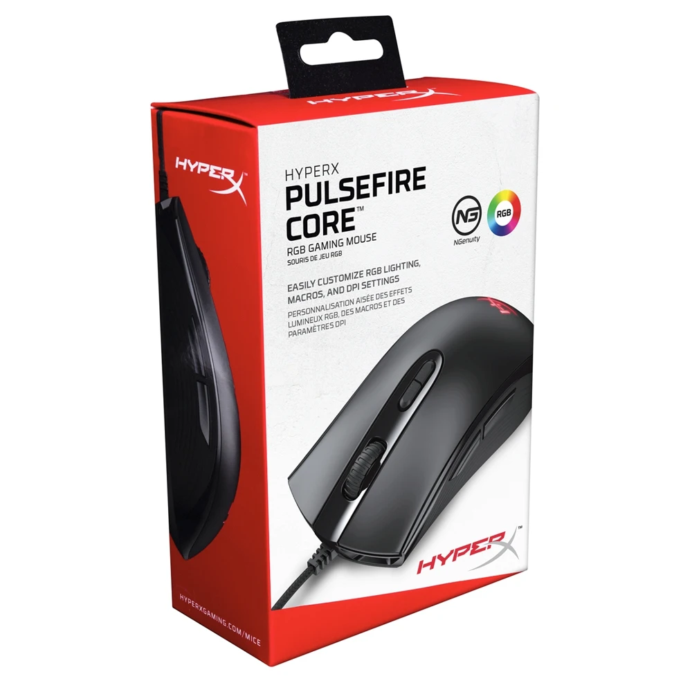 Мышь HyperX Pulsefire Core RGB оптическая Pixart 3327, проводная, 6200 dpi, подсветка RGB, USB, цвет: черный