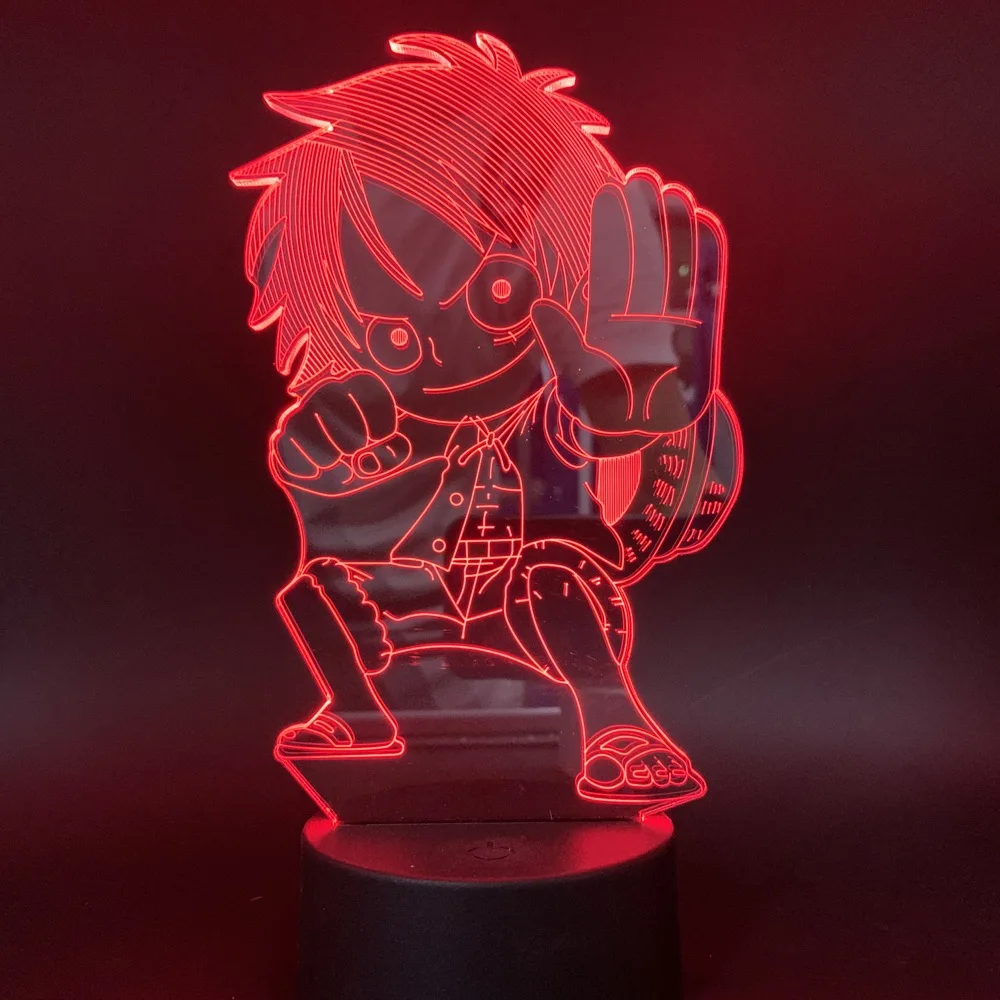 3D Led Night Light Anime One Piece Luffy Table Lamp USB 7 Color Atmospheres Ni/ños Dormir Iluminaci/ón para Boy Regalos de cumplea/ños