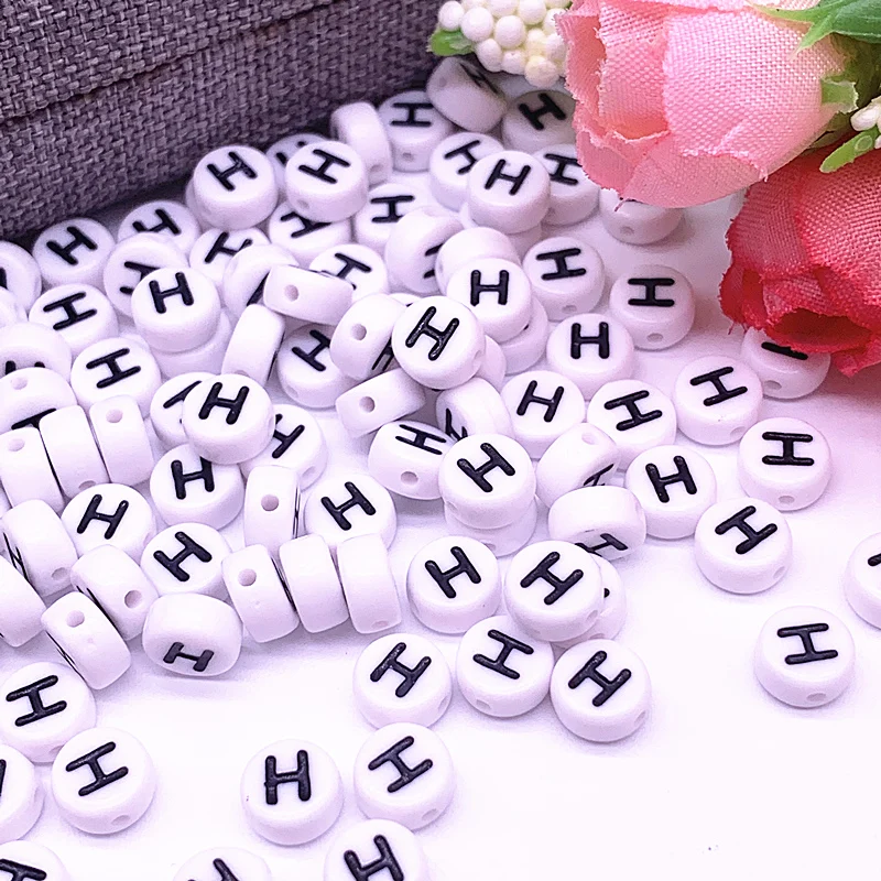 100 шт/партия 7x4 мм &quotH&quot белый круглый Алфавит/акриловые буквы свободные бусины