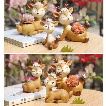 

Cartoon Deer Flower Pot Craft Desktop Decoration Cute Succulent Planter Garden XHC88