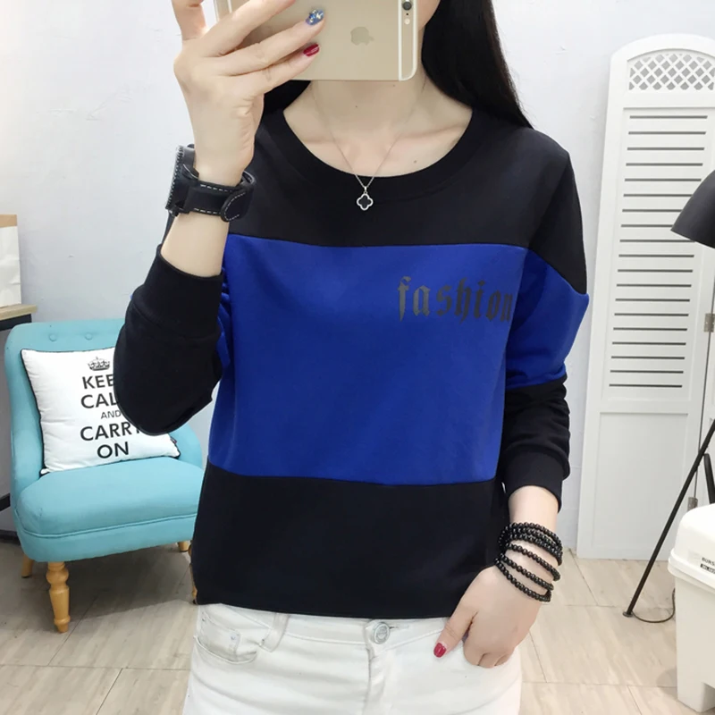 

Letter Print Spring 2020 New Contrast Color Sweatshirt Women Plus Size Womens Clothing Casual Long Sleeve Hoodies Sweat Femme