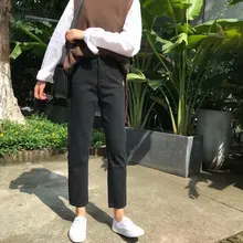 Джинсы женские, большие размеры, 5XL, прямые, однотонные, повседневные, в Корейском стиле, по щиколотку, простые, универсальные, с высокой талией, свободные, повседневные, винтажные, шикарные