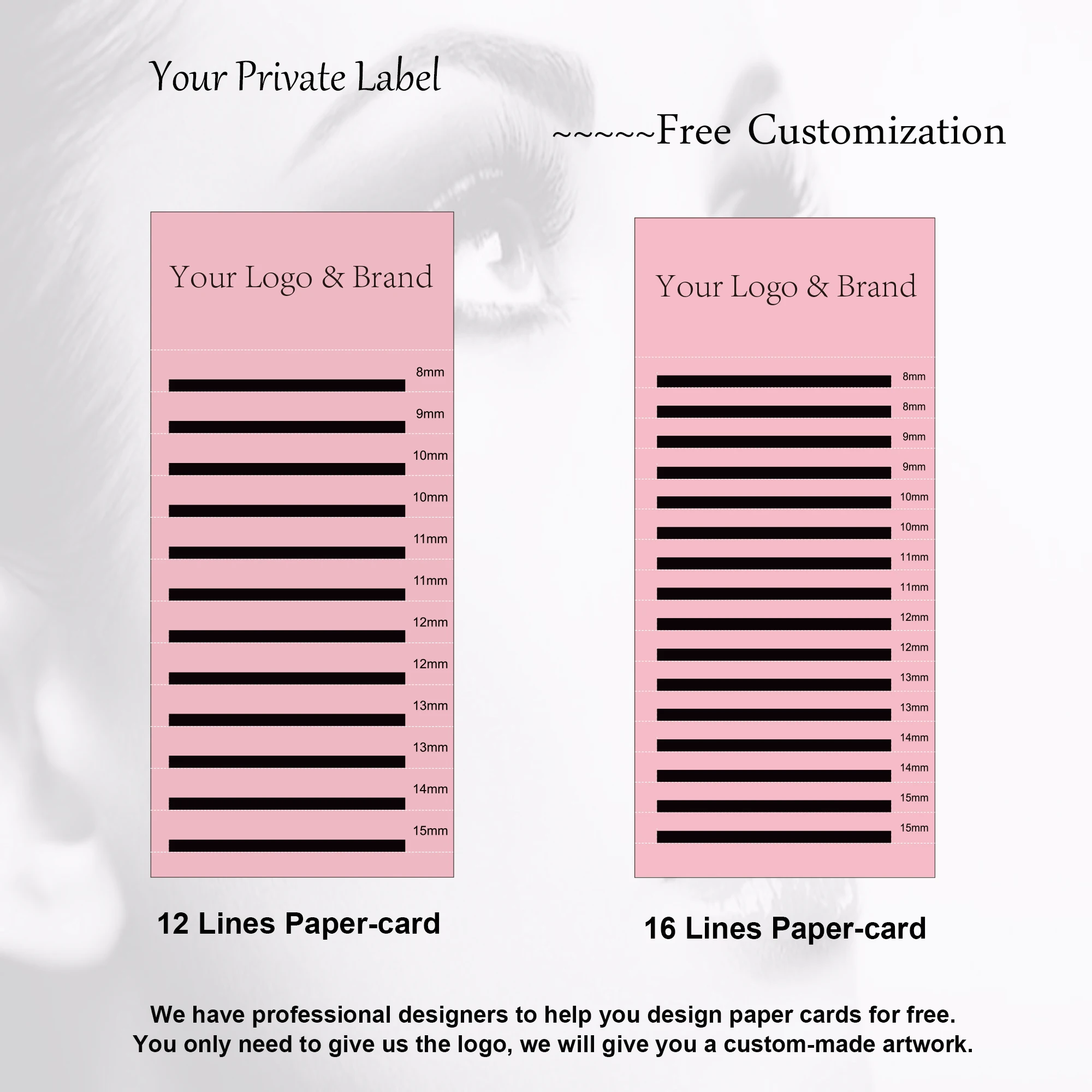 Ваш собственный логотип бесплатный дизайн Индивидуальный Классический мягкий натуральный наращивание ресниц большой заказ очень дешево