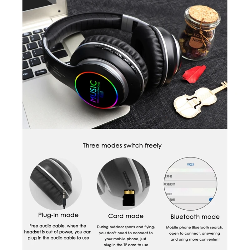 Bluetooth Headphones Bluetooth 5 0 Headset with Colorful Lights Call Function Music Headset Bilateral Stereo Headphone
