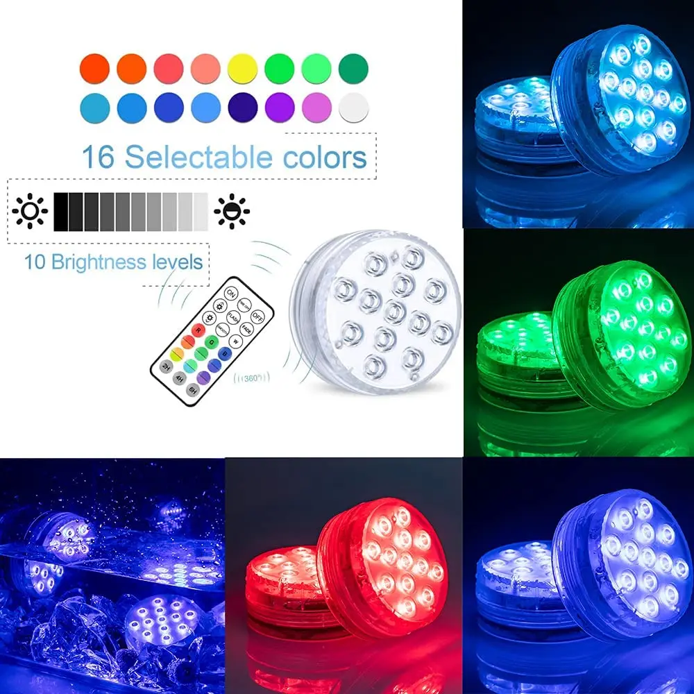 2022 Upgrade 13 LED RGB Submersible Light With Magnet and Suction Cup Swimming Pool Lights Underwater Led Light Night for Pond best underwater boat lights