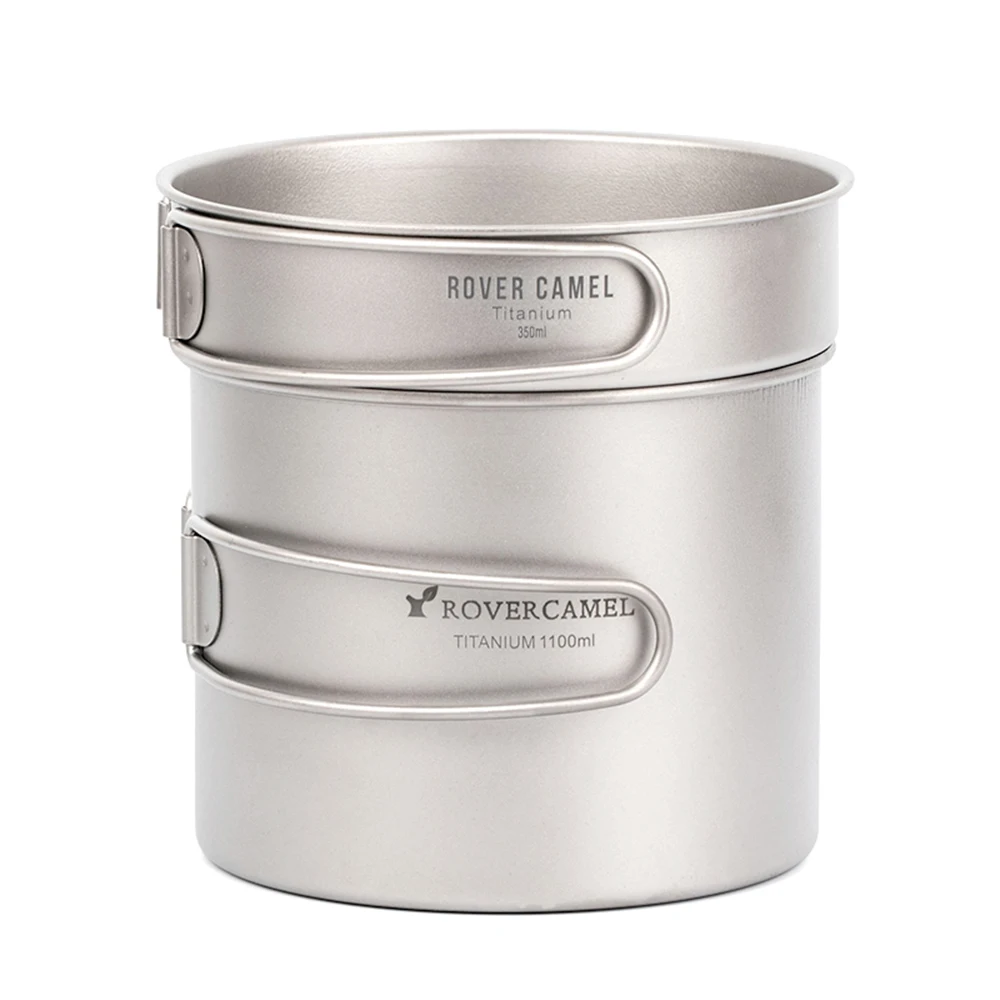 

Hot New Ultralight Titanium Cook Set Outdoor Camping Cookware Set 1100ml Pot 350ml Fry Pan Picnic Cookware Tableware with Foldin