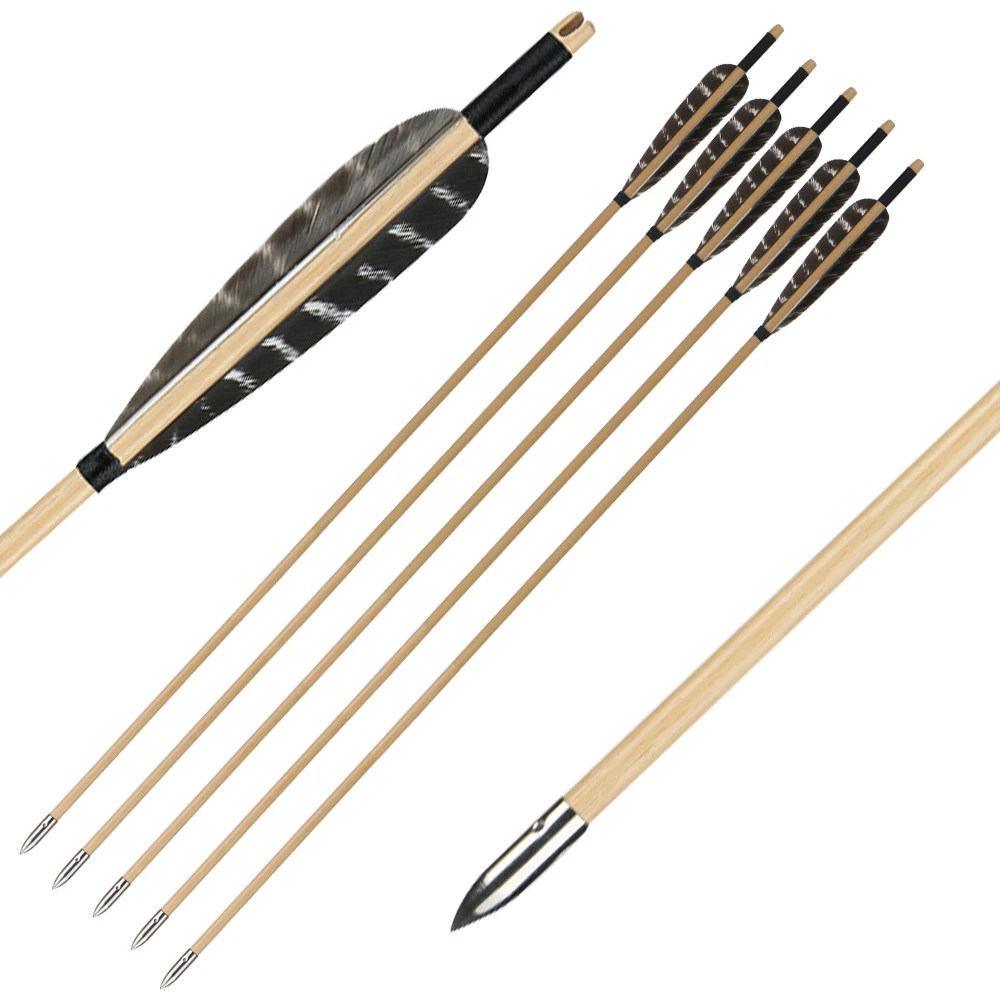 12pcs Archery Arrows Cedar Wood with 5inch Turkey Feather Arrowhead for