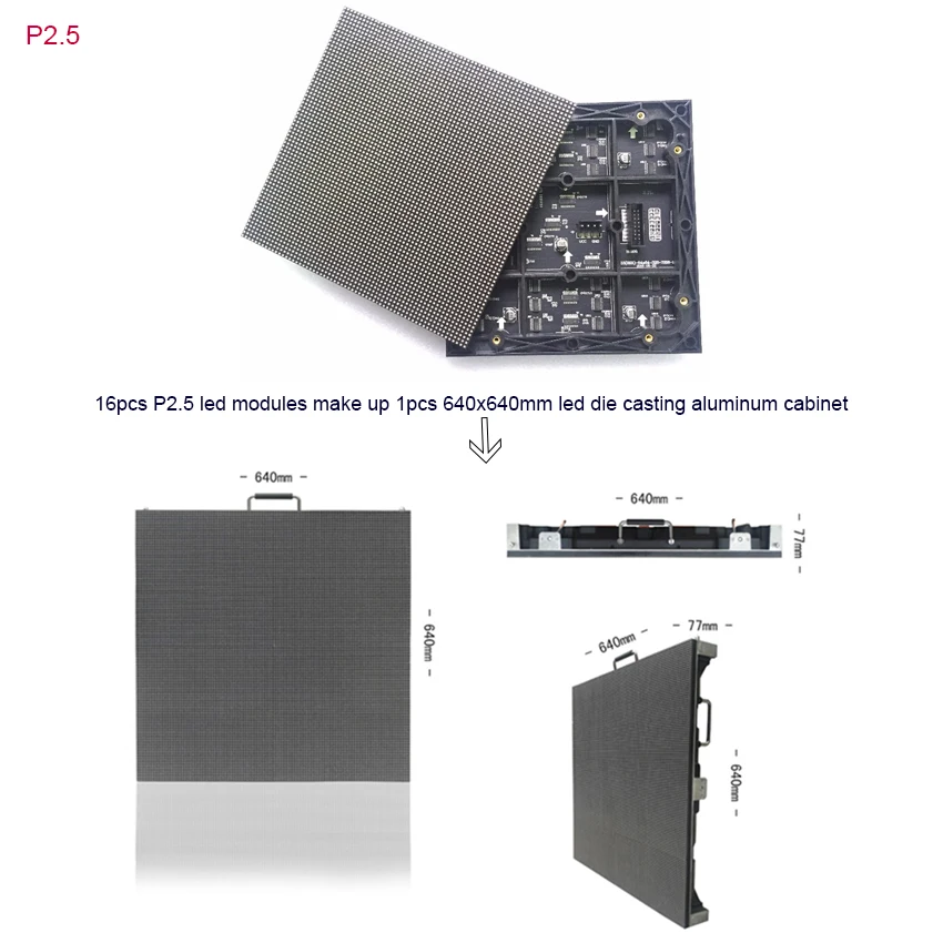 

LED pantalla 64*64dots 160*160mm led panel, P2.5 smd indoor full color led module for led display screen