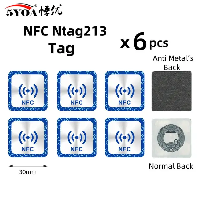 6pcs NFC Ntag213 태그 스티커 Ntag 213 화웨이 13.56MHz 유니버설 라벨 RFID 키 토큰 순찰 초경량 태그