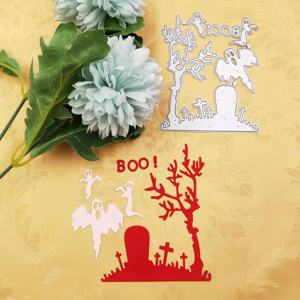 

Happy Halloween Graveyard Ghosts Metal Cutting Dies Craft Dies Scrapbooking For Boo DIY Horror Gift Making Prank Dies Cuts