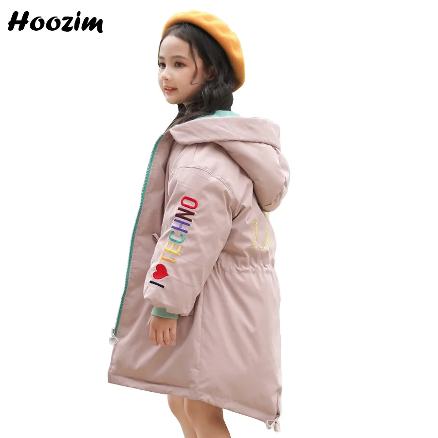 

Winter Thick Scalloped Hem Quilted Jacket Girls 4-13 Years Fashion Parttern Hooded Parka Children Chic Long Outerwear Coat Girls