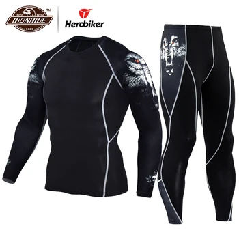 

HEROBIKER Motorcycle Jacket Summer Motorcycle Suit Quick Dry Running T-shirt Set Breathable Tight Long Tops & Pants S-3XL