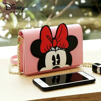 

Disney Genuine Minnie Shoulder Diagonal Bag Pink Chain Bag Mobile Phone Bag Female Cartoon Cute Messenger Bag Gift
