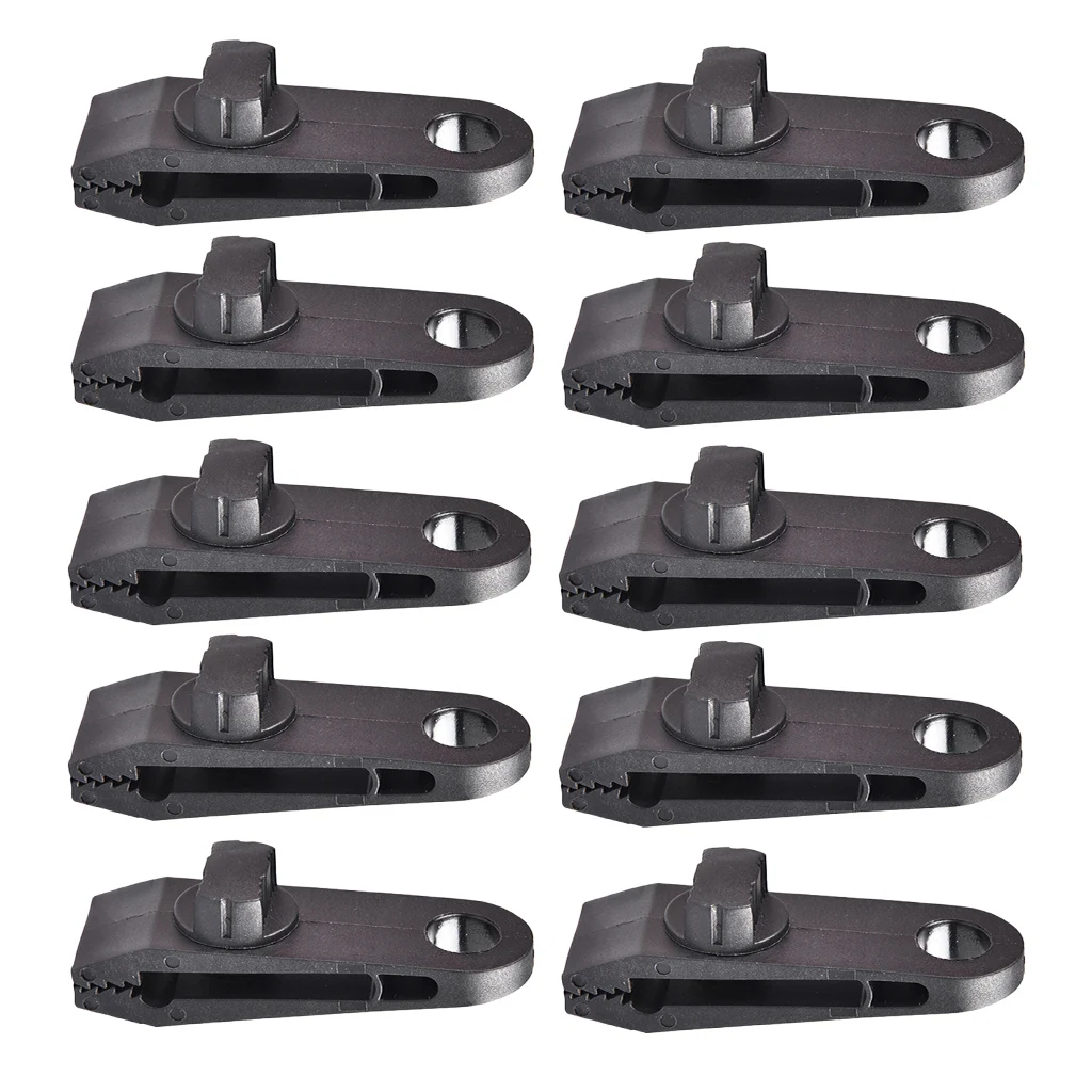 10pcs Black Outdoor Camping Tent Awning Clamp Tarp Hanger Clips Accessory