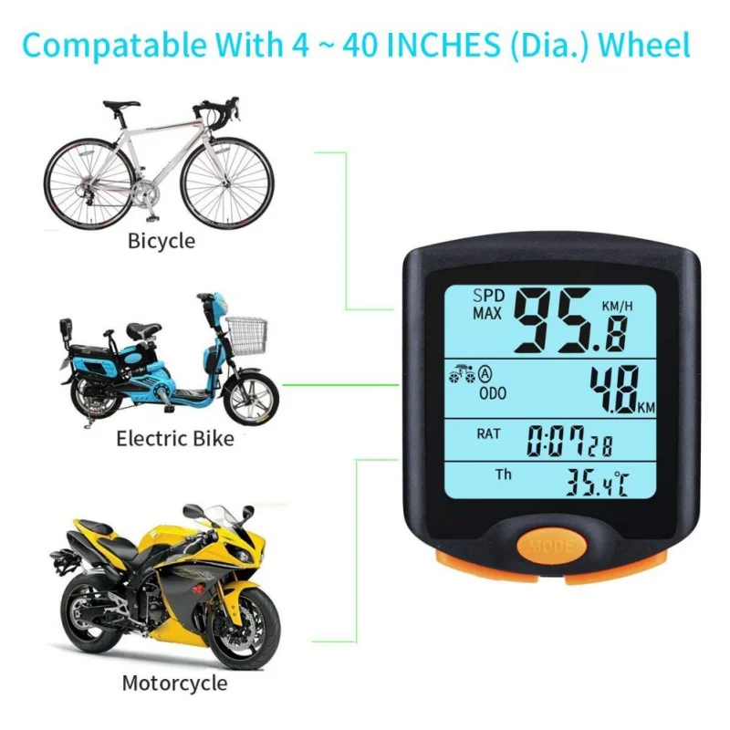 Top Bike Cycling Computer Wireless Odometer Speedometer Bicycle Speeding Alert Stopwatch Display Code Table With Luminous 5