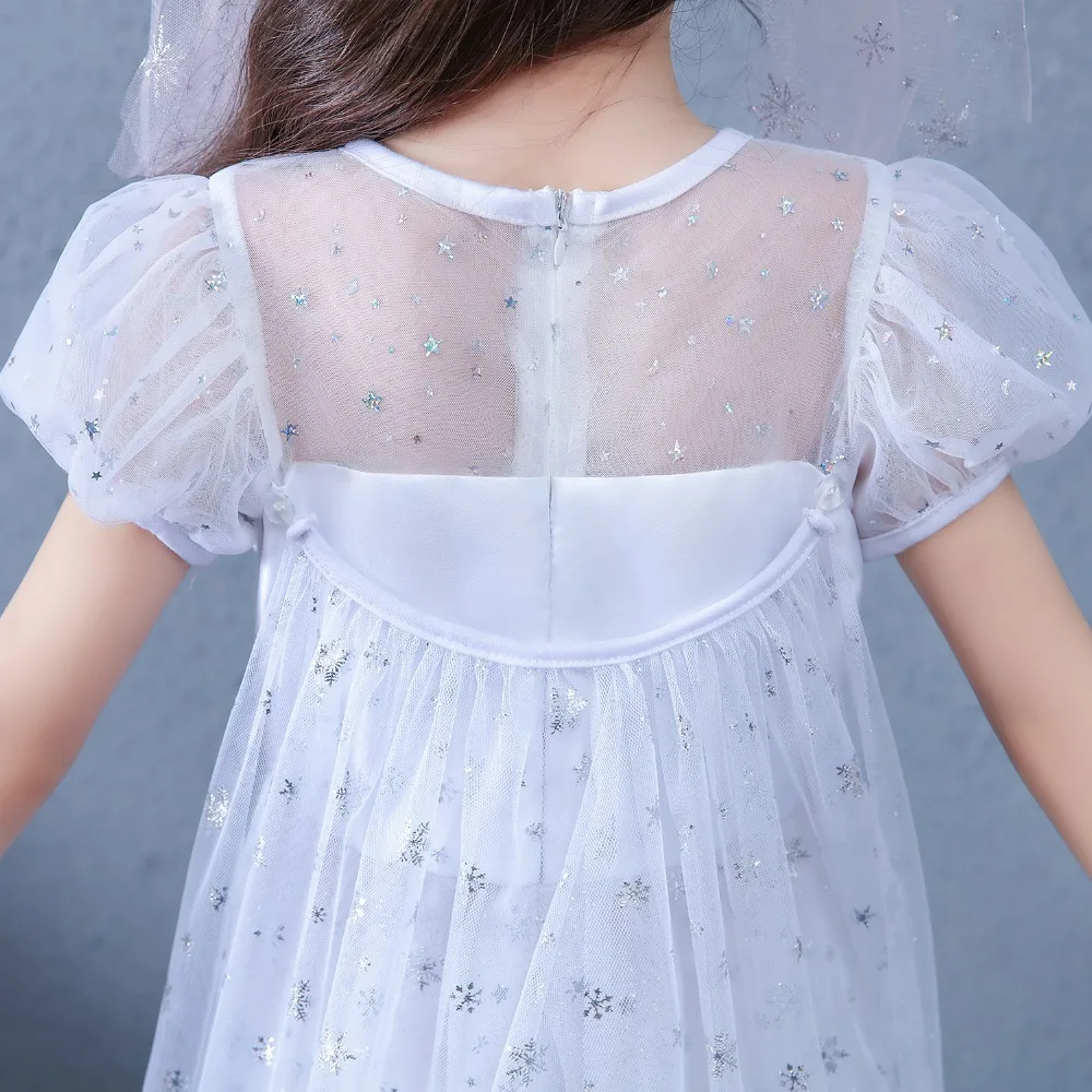 Snow Queen 2 Cosplay Elsa Anna Girls Dress Summer Casual Mesh Princess Dress Party Performance Costume 4-12 Years Kids Dresses