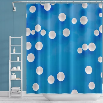

Geometric Printed BlueShower Curtains Waterproof Fabric Plain Bath Curtains for the Bathroom Large Wide Bathing Cover 12 Hooks