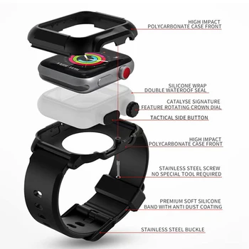 

Waterproof case+Strap for Apple Watch band 42mm/38mm iwatch band series 3 2 bracelet Full Silicone Watch correa+Protective cover