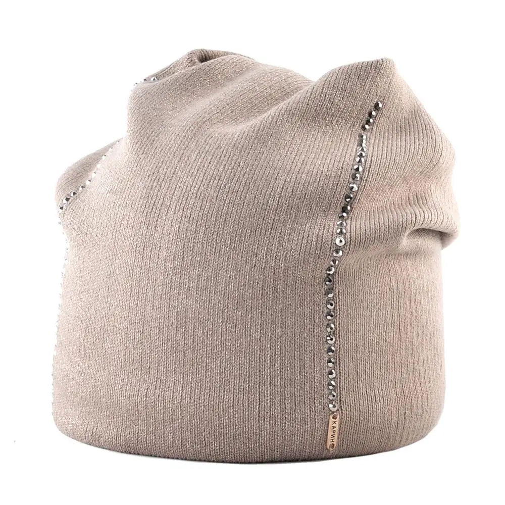 Winter Beanie Women Knitted Wool Hats Female Fashion Skullies Beanies With Rhinestones Solid Color Warm Knit Bonnet Ladies Cap