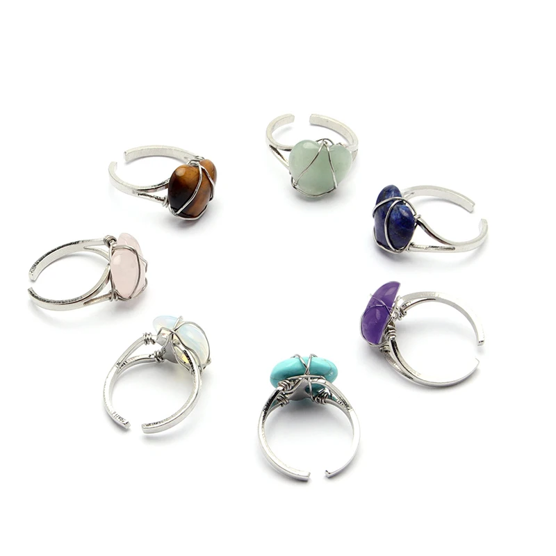 Женские кольца с натуральным кристаллом открытые в форме сердца | Украшения и