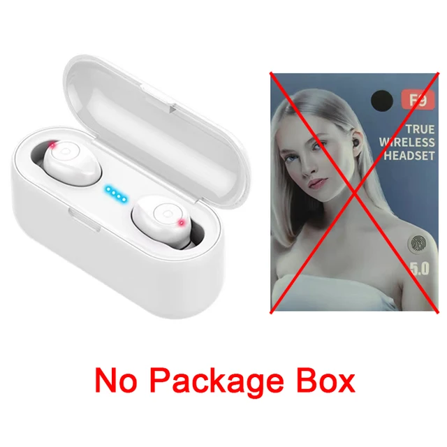 F9 Earphones Bluetooth Headphones Wireless Earpiece Running Headset With Charging Case Power Bank Waterproof Earbuds For Iphone F9-8 No box White