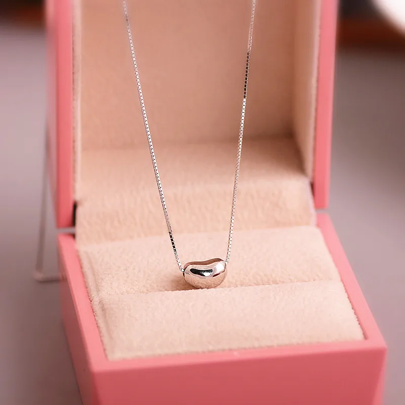 Silver Color Shine Chain Beans Pendant Necklaces Woman Wedding Engagement Jewelry Cute Accessories