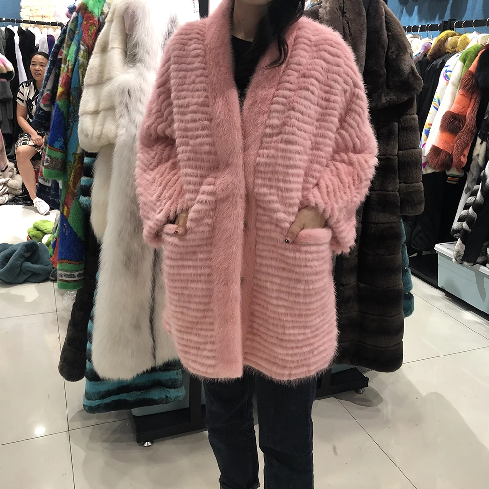 Pink Real mink fur coat women winter Luxurious High-quality oversize new fashion style coat - Цвет: Pink