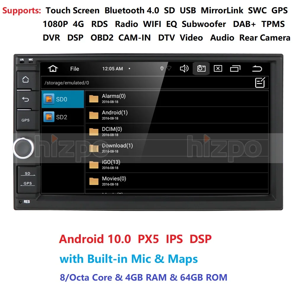 

Android 10.0 8 Octa Core PX5 4GRAM 64GROM Car NO DVD Radio 2din Universal GPS Navigation Stereo Audio HD 1024*600 WIFI Bluetooth