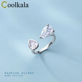

Coolkala silver elegant water drop open Women's personality Double simple ring