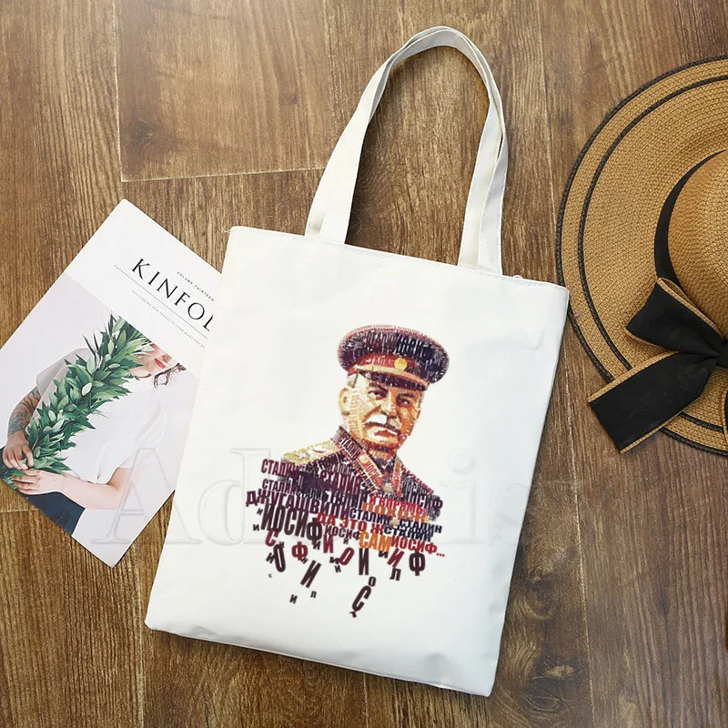 

ALLIED NATIONS JOSEPH STALIN Print Reusable Shopping Bag Women Canvas Tote Bags Printing Eco Bag Cartoon Shopper Shoulder Bags