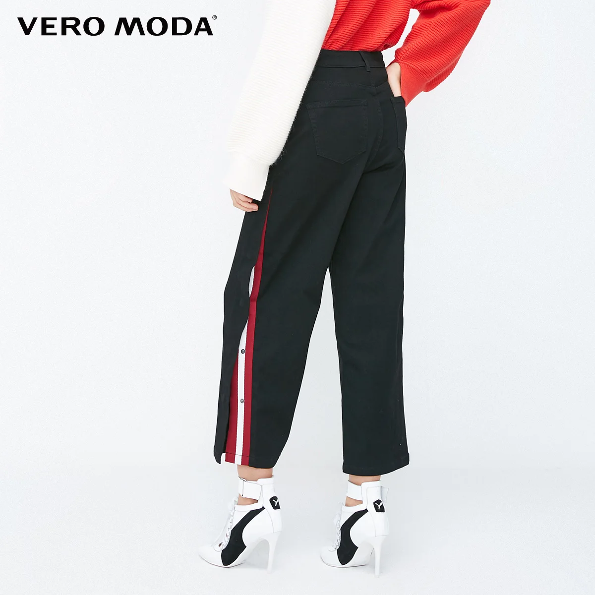 Vero Moda Новое поступление Женские полосатые широкие джинсы с боковыми кнопками | 318349528