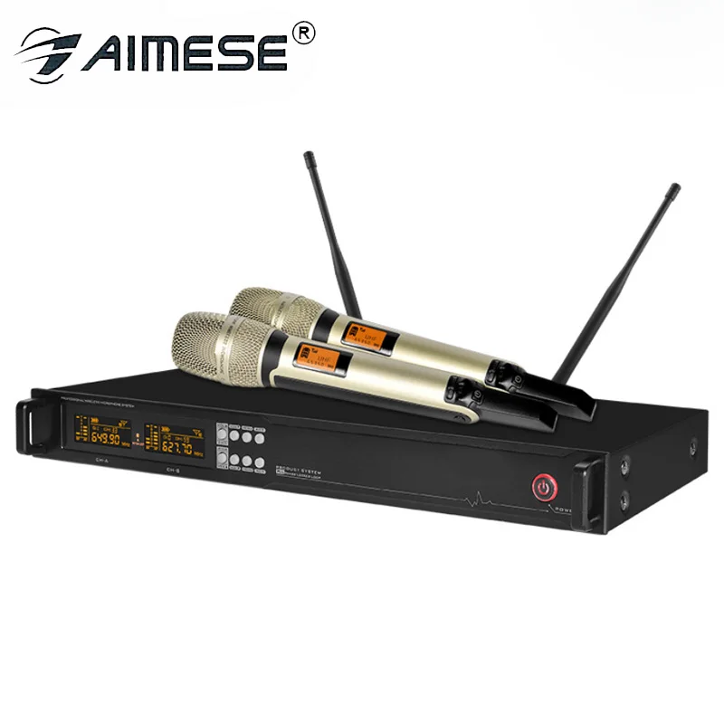 Профессиональный SKM9000 UHF беспроводной микрофон для караоке системы с золотым цветом двойной ручной трансм